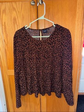 GAP Brown and Black Leopard-Print Long Sleeve Top